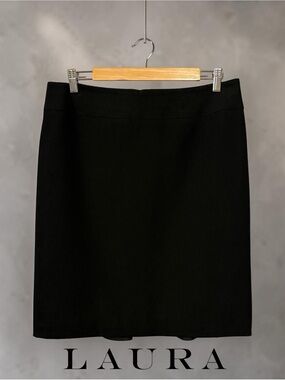 Laura Black Pencil Skirt Size 10 Stretch Career Office Lined Classic Knee Length